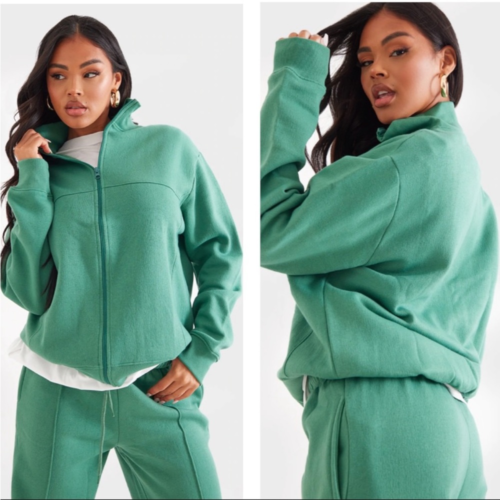 Pretty Little Thing Dark Teal Seam Detail Zip Track Top Size 10 *NEW*